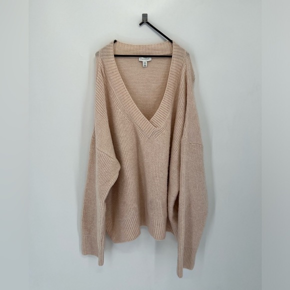 Topshop Oversized Preppy Ribbed Knit V Neck Slouchy Pullover - Picture 2 of 6